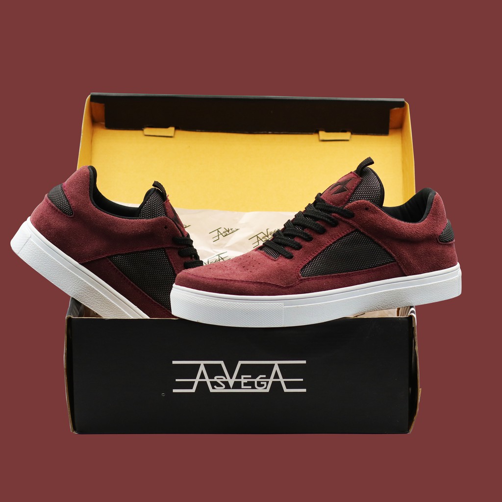 Sepatu Casual Pria ASVEGA CRUZ Maroon Original Sepatu Sneakers Casual Skate Terbaru Dan Berkualitas
