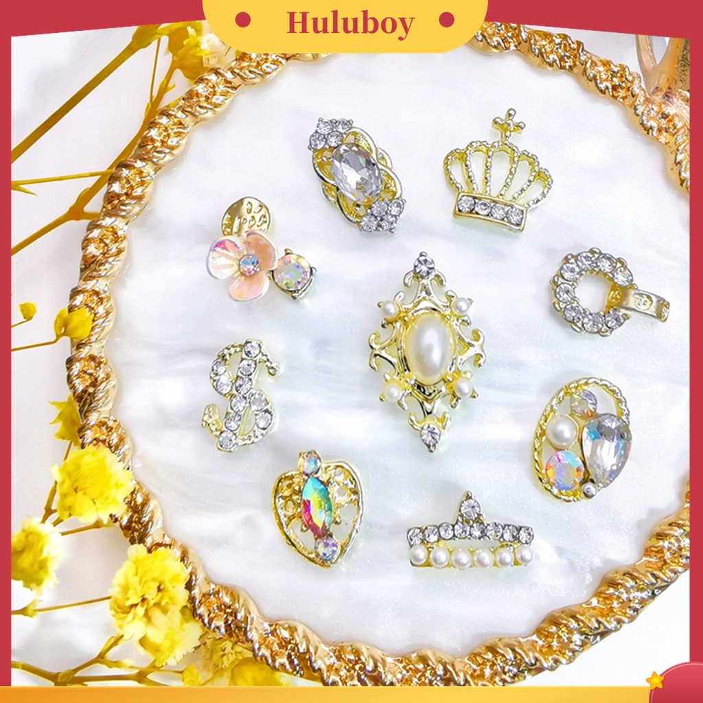 Huluboy Huluboy♡ 10pcs / Kantong Mahkota Dollar 3D Bahan Alloy Aksen Berlian Imitasi Untuk Dekorasi Nail Art