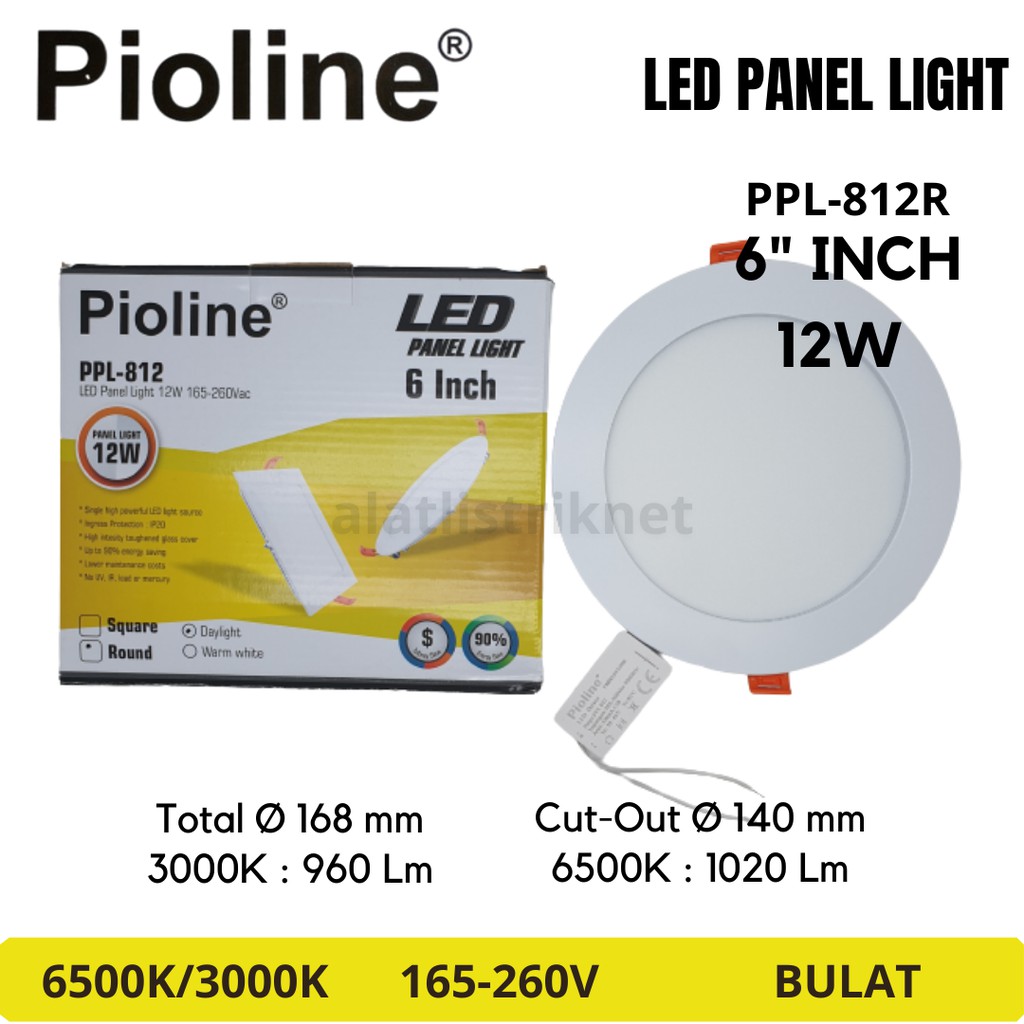 PIOLINE DOWNLIGHT PANEL LED 12WATT 12W 12 WATT INBOW IB BULAT / KOTAK