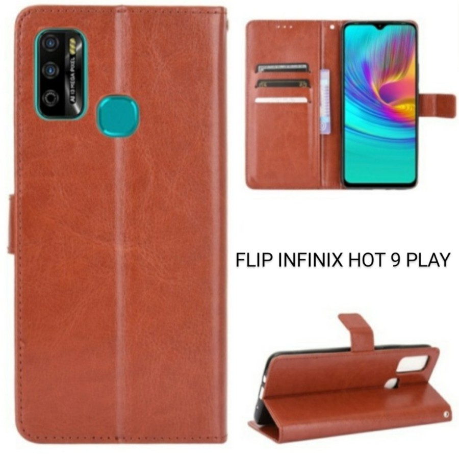 Leather Flip Cover Infinix Hot 10 10S 9 Play Note 10 Pro 8 Smart 5 4 Wallet Case Casing Kulit Dompet