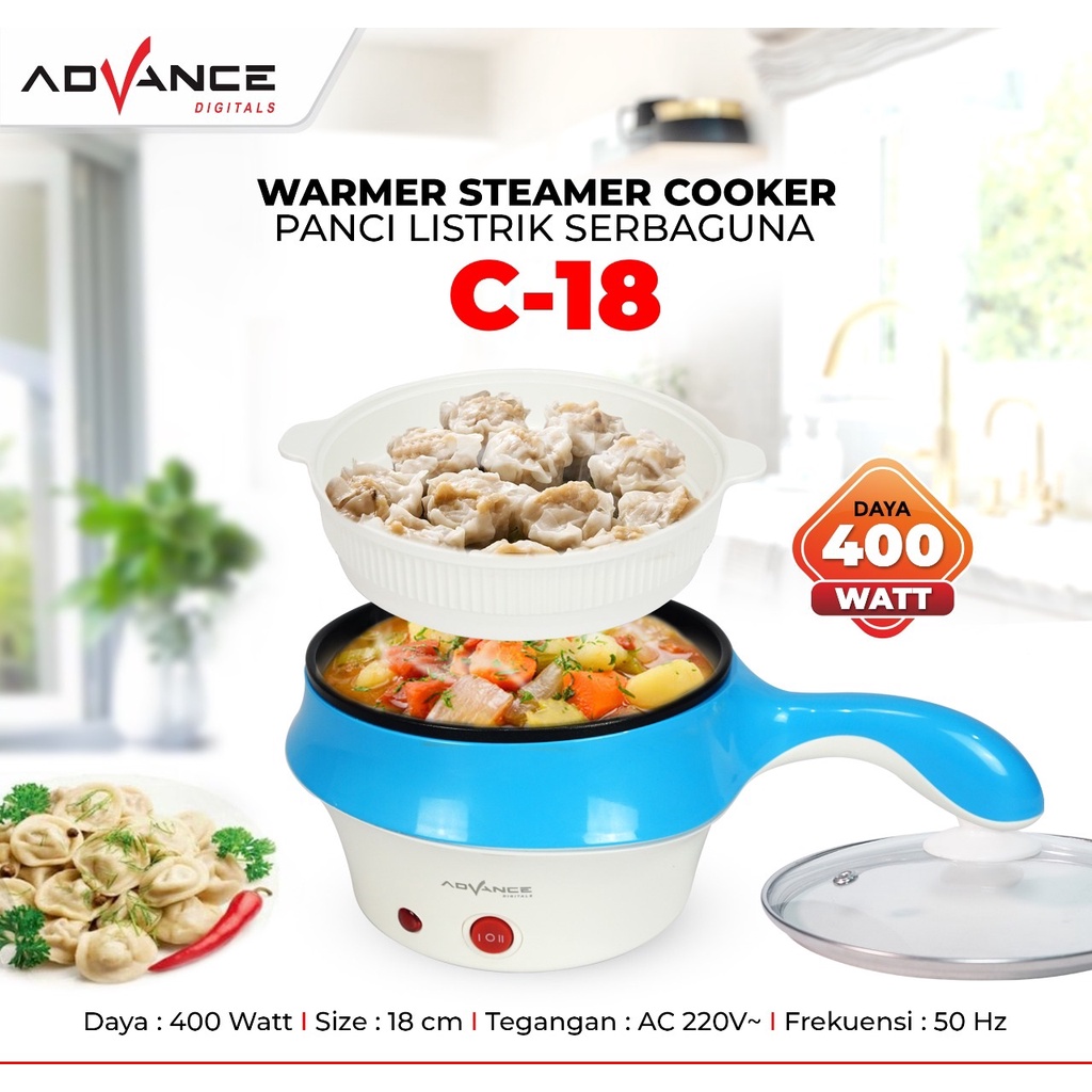 Panci Listrik Serbaguna Advance C18 Warmer Steamer Cooker  18CM Garansi Resmi