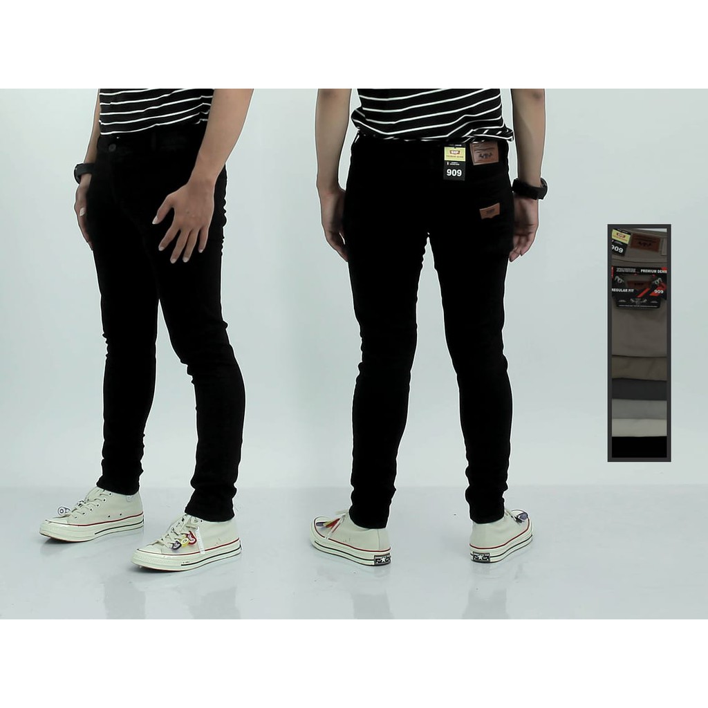 Plain black long pants jeans celana panjang stretch jumbo karet melar jumbo hitam jumbo jean jeans