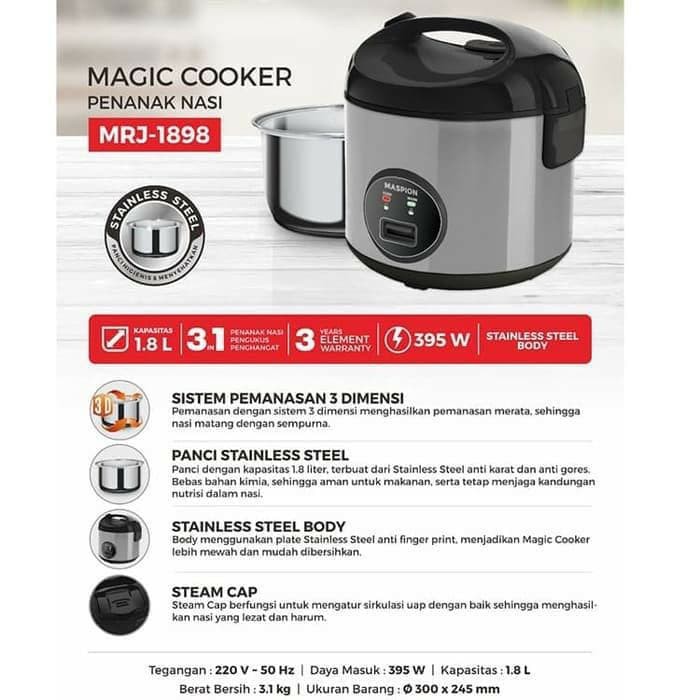 Magic com MASPION stainless 1,8L MRJ 1898 / rice cooker MRJ1898