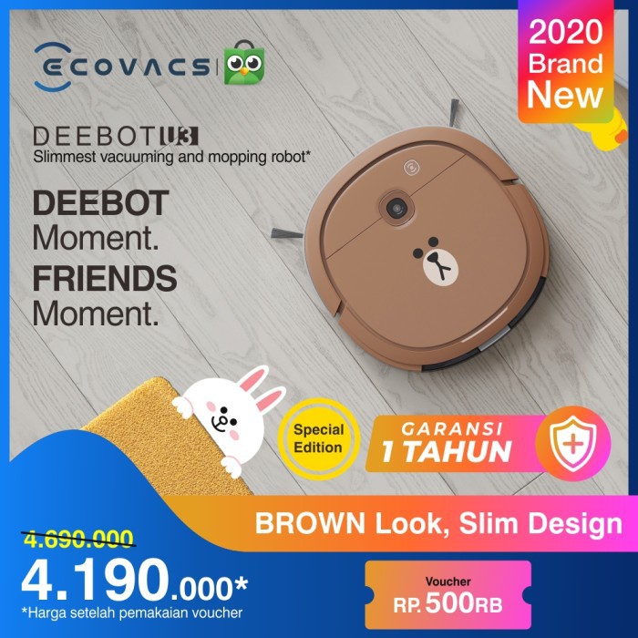 Ecovacs DEEBOT U3 LINE FRIENDS BrownEdition Robot Vacuum Cleaner Vacum