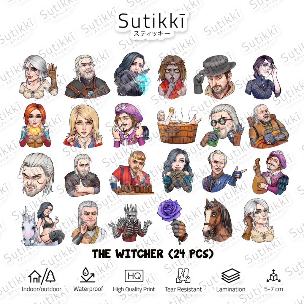 Sutikki | Sticker Pack The Witcher 3 Netflix Stiker Game Film Vinyl Laptop Koper Sepeda Tumbler