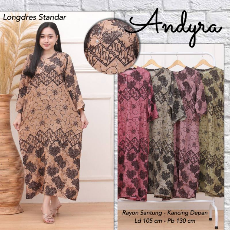 Longdres Andyra kancing depan - daster lengan panjang - daster murah - baju tidur - bumil - busui