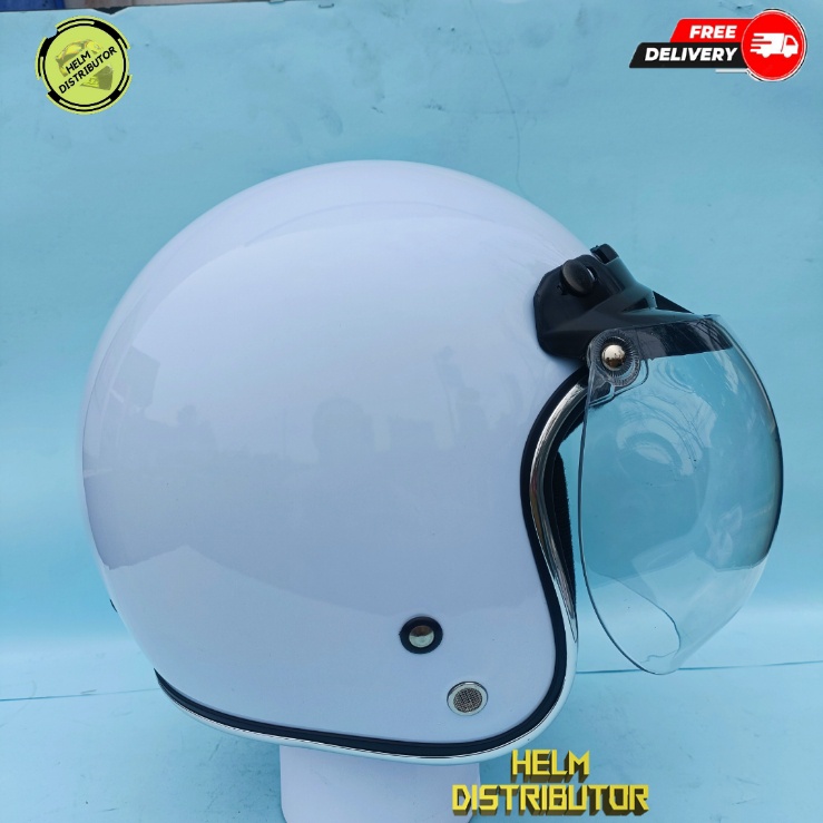 HELM BOGO DEWASA KACA CEMBUNG HITAM DAN PUTIH, LIS CHROME KUALITAS PREMIUM, UNTUK PRIA DA WANITA COD