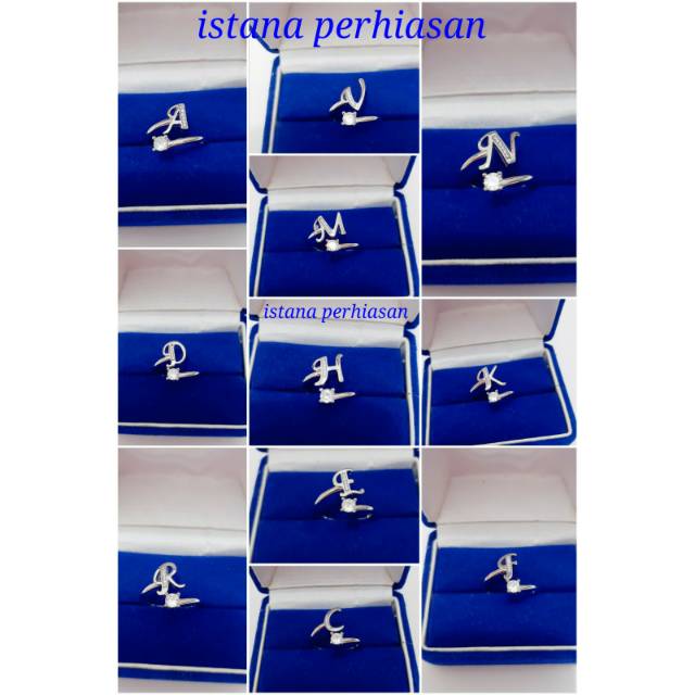 CINCIN ALPHABET HURUF INISIAL PERAK 925 LAPIS EMAS PUTIH - PERHIASAN SILVER PERAK ASLI - IMPORT-C191