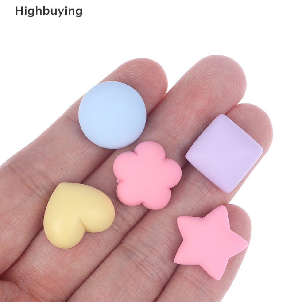 Hbid 20Pcs Cabochon Flatback Bahan Resin Warna Permen Bentuk Hati / Bintang / Bunga / Kotak