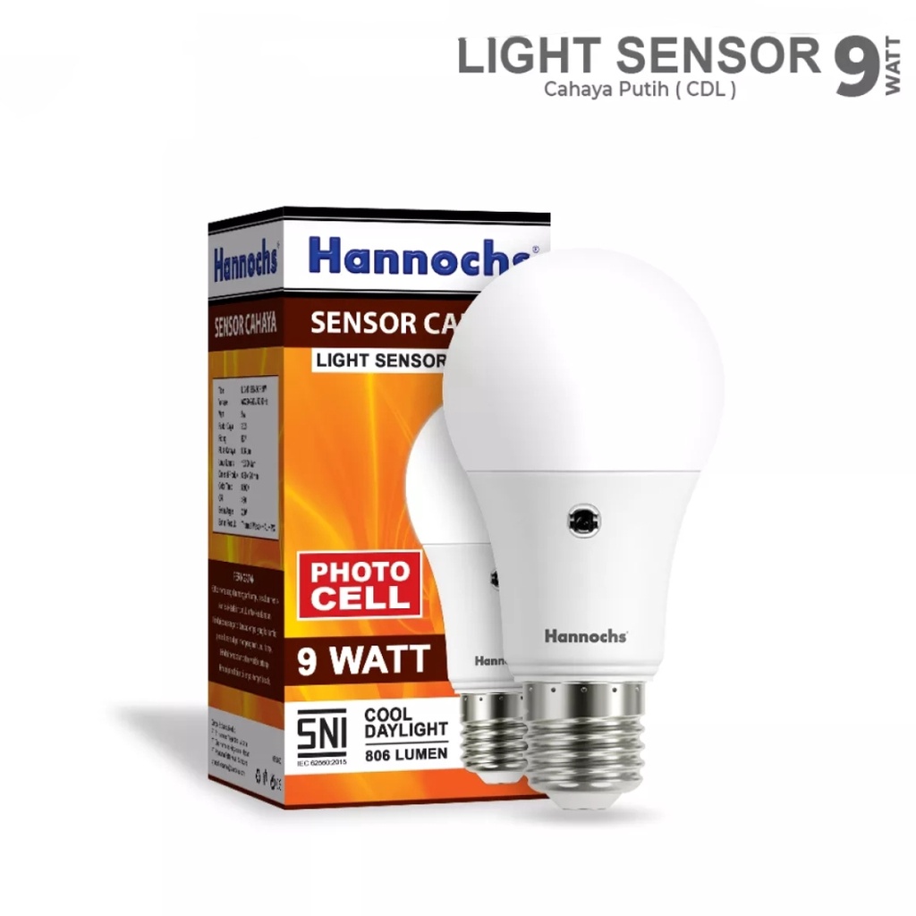 Hannochs Lampu LED Sensor Cahaya / Light Sensor 9 Watt - Cahaya Putih