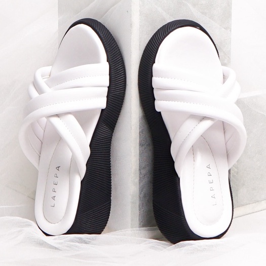 LAPEPA YUK - Sandal Platform Anak Perempuan Usia 2 sampai 10 Tahun TARA KIDS Sendal Anak cewek Wedges Wanita Empuk Model Silang Warna WHITE Putih Strap Lucu Cantik cewe Slop Usia Umur 3 4 5 6 7 8 9 thn Tahun Premium Ori Original Mall Official Store