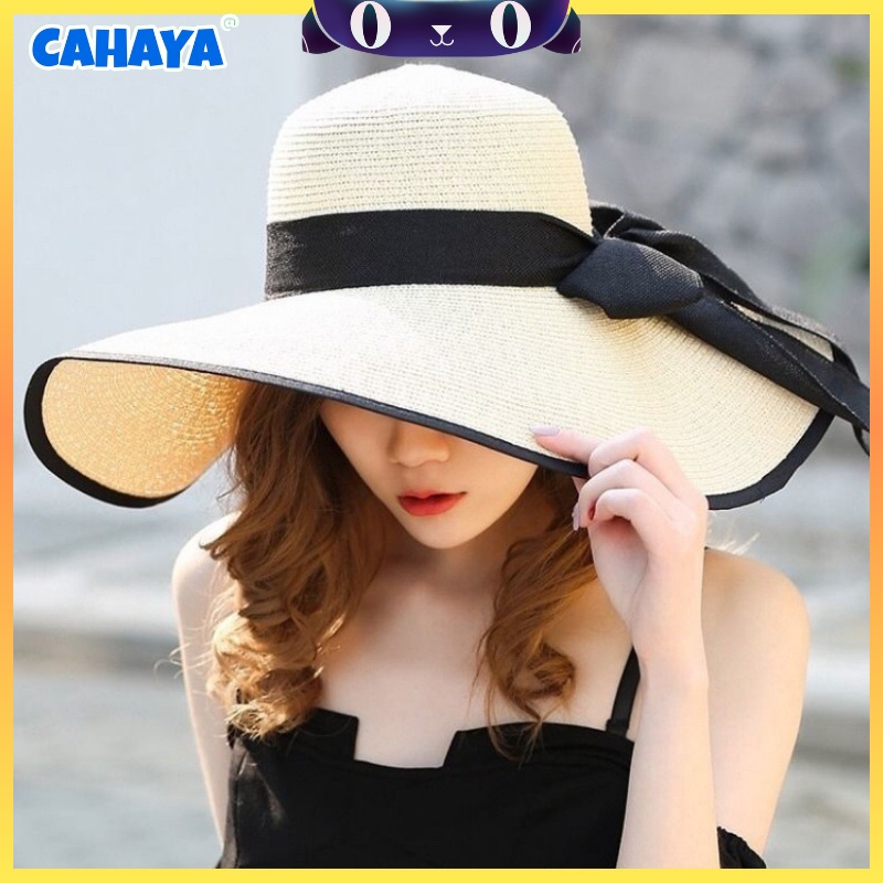 Topi Pantai Lebar Bahan Raffia Premium List Hitam / Topi Pantai Lebar / Topi Pantai lipat CAHAYA T92