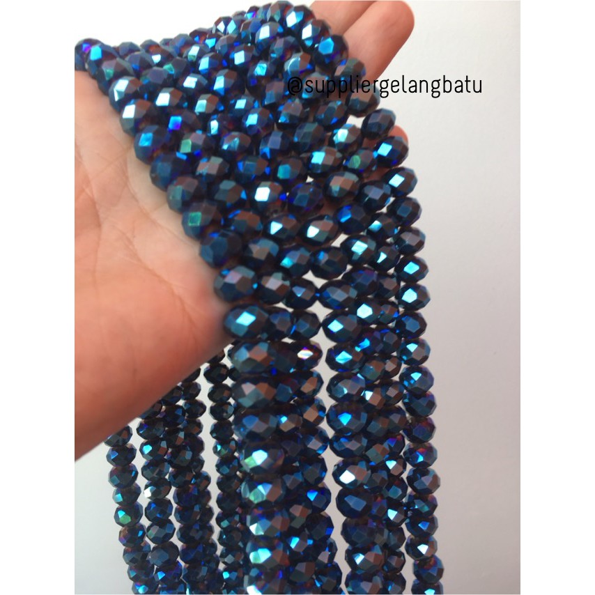 Crystal Ceko kilap 10mm BLUE METALIC biru metalik rondel donat kreasi aksesoris craft bahan fashion