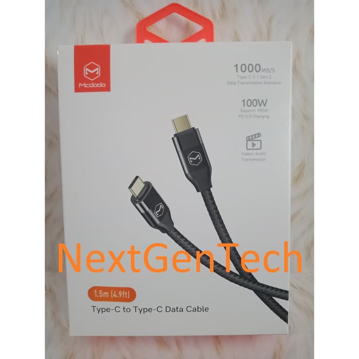 Mcdodo Type C to Type C Data Cable 100W PD 3.0 Charging 1.5m