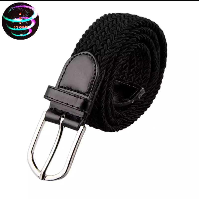 Ikat pinggang karet pria wanita gesper elastis melar sabuk jumbo gesper kepang lentur