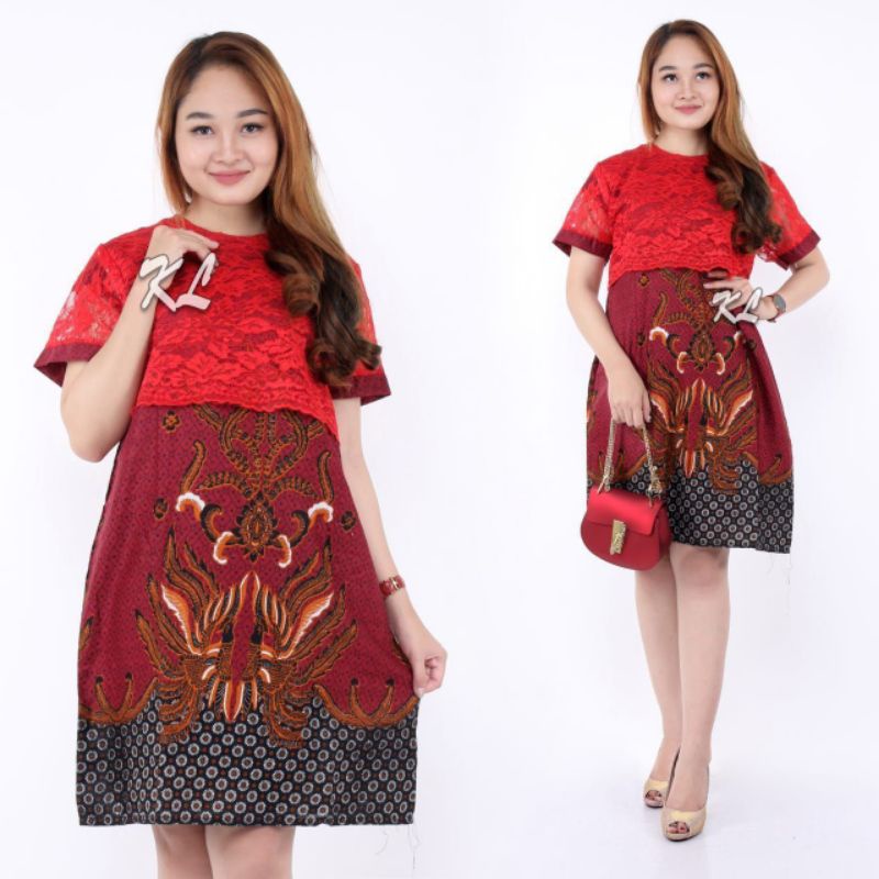 dress batik modern wanita flare murah grosir lace brokat jumbo YUMNA COUPLE