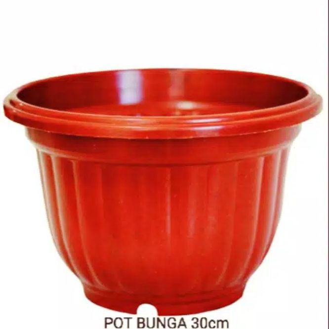POT BUNGA  PLASTIK MODEL BELIMBING WARNA MERAH BATA  ukuran 30cm ( BESAR )