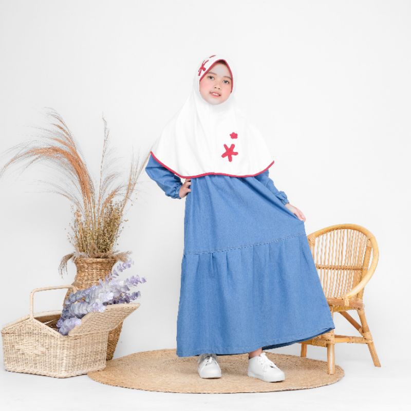 Gamis Anak / Gamis Anak Perempuan / Gamis Jeans Anak By Laurakids 6-10 Tahun