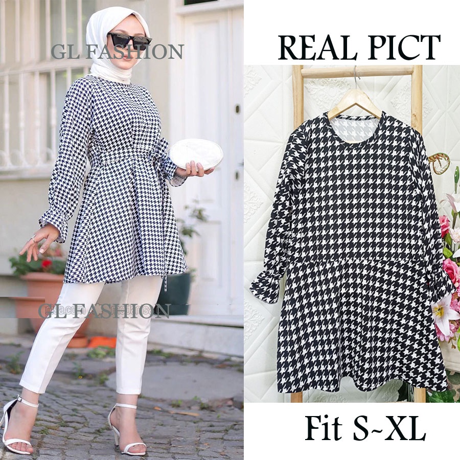 TUNIK DRESS DUATONE HOUNDSTOOTH GL FASHION