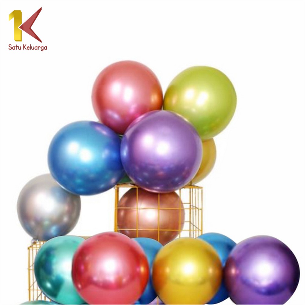 Satu Keluarga Balon Latex C391 C393 Motif Polos Tebal Metalik / Balon Ulang Tahun Helium Warna Warni