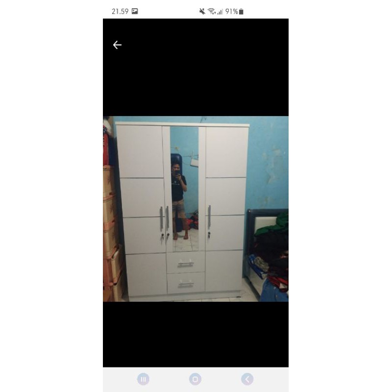lemari baju second 3 pintu putih preloved almari pakaian kayu kaca