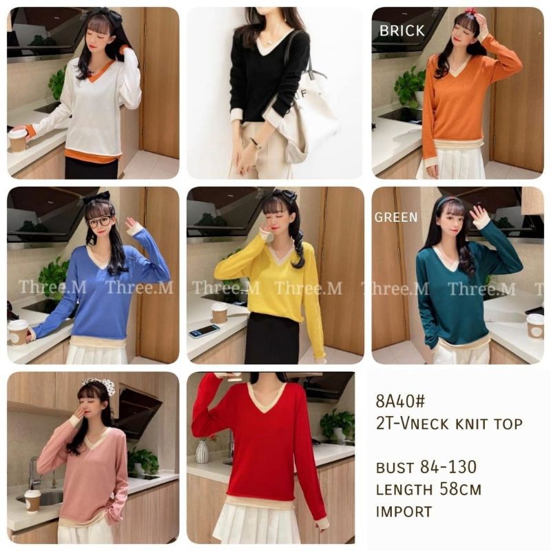 MDLV~ 8A40 2T-VNECK KNIT TOP