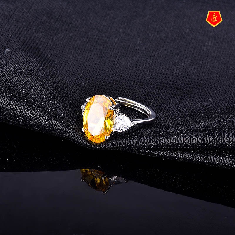 [Ready Stock]925 Silver Lucky Natural Citrine Open Ring