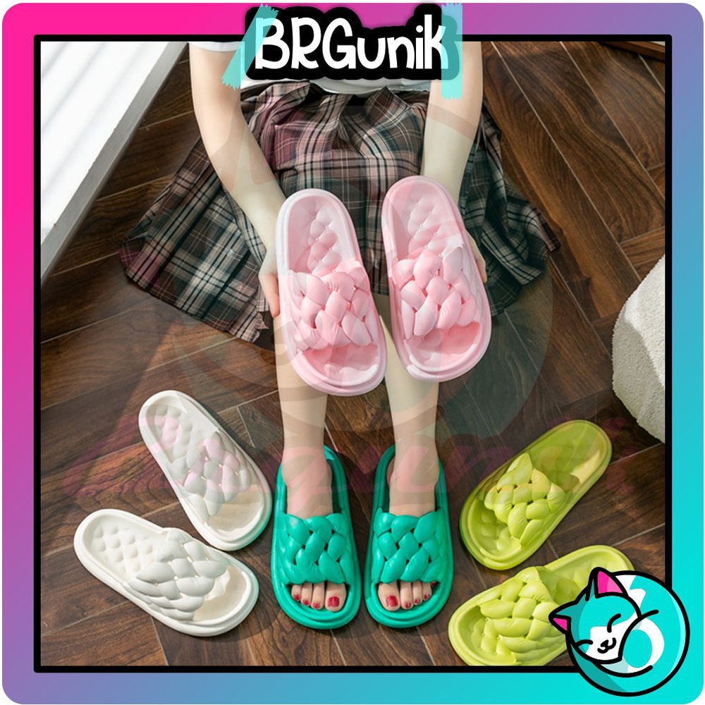 BRGUNIK Sandal Wanita Jelly Korean Import Slipper Bahan Karet Tebal Empuk Motif Webbing Super Soft R792