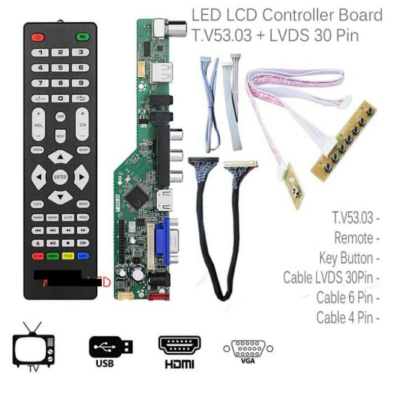 paket mesin tv led lcd dtv t2 dihital mainboard universal plus lvds 30pin