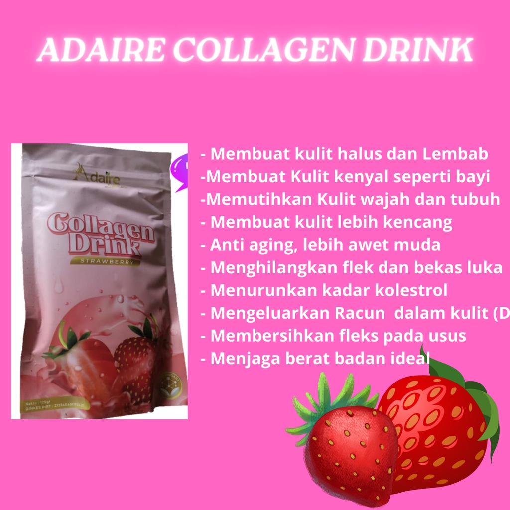 ADAIRE Collagen Drink Pemutih Badan dan Pelangsing Badan dalam 1 kemasan Rasa Strawberry 125gr