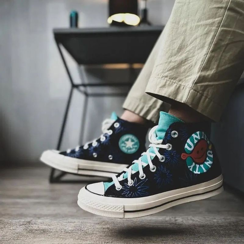 Converse Chuck Taylor 70s High Floral Print Black Washed Teal Game Royal BNIB RESMI 100% ORIGINAL