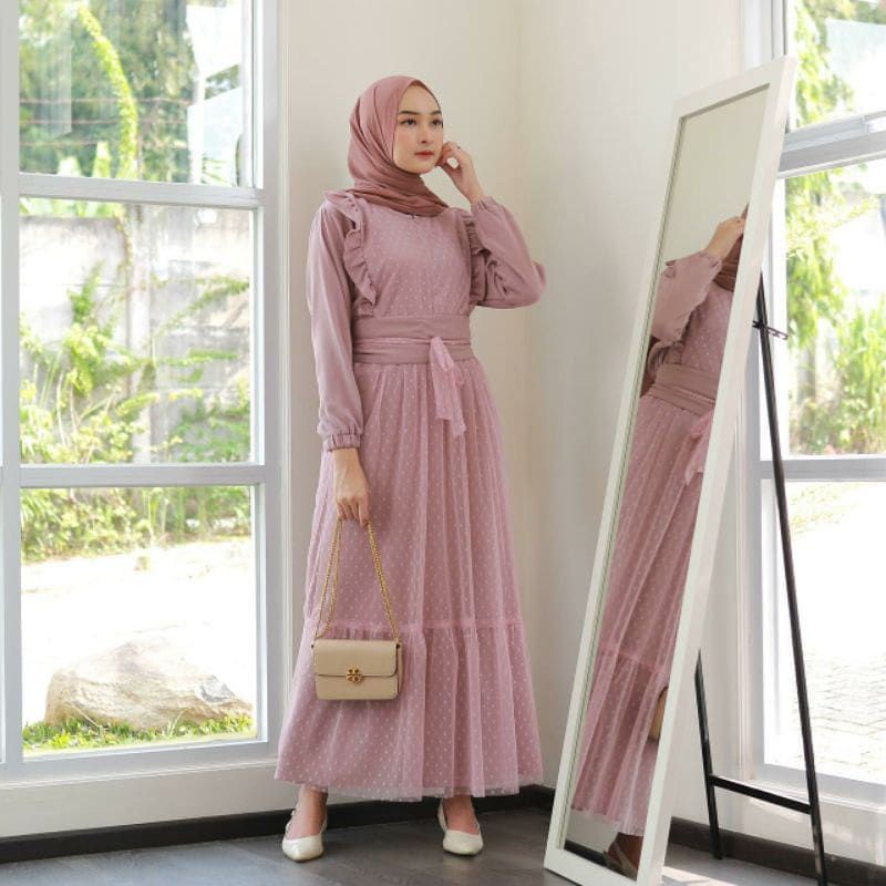 Avisiena - Premium Basic Jersey Dress Gamis Polos Jersi Warna Coklat tua, Mocca, Nude, Mustard