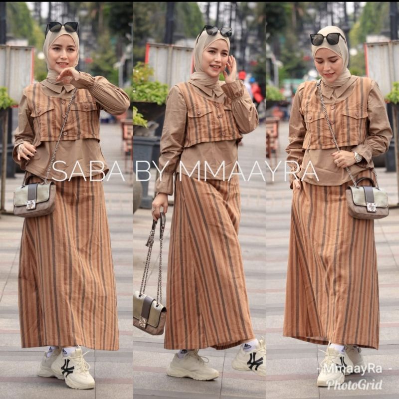 (COD) SABA SET By MmaayRA, Bahan Katun Rami MIX Katun Denim LD 106,Rok A-Line