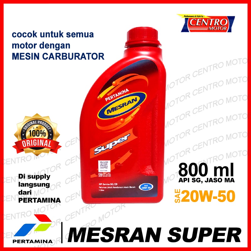 OLI PERTAMINA MESRAN SUPER 20W50 800ml, Oli Motor dan Mobil 20W50