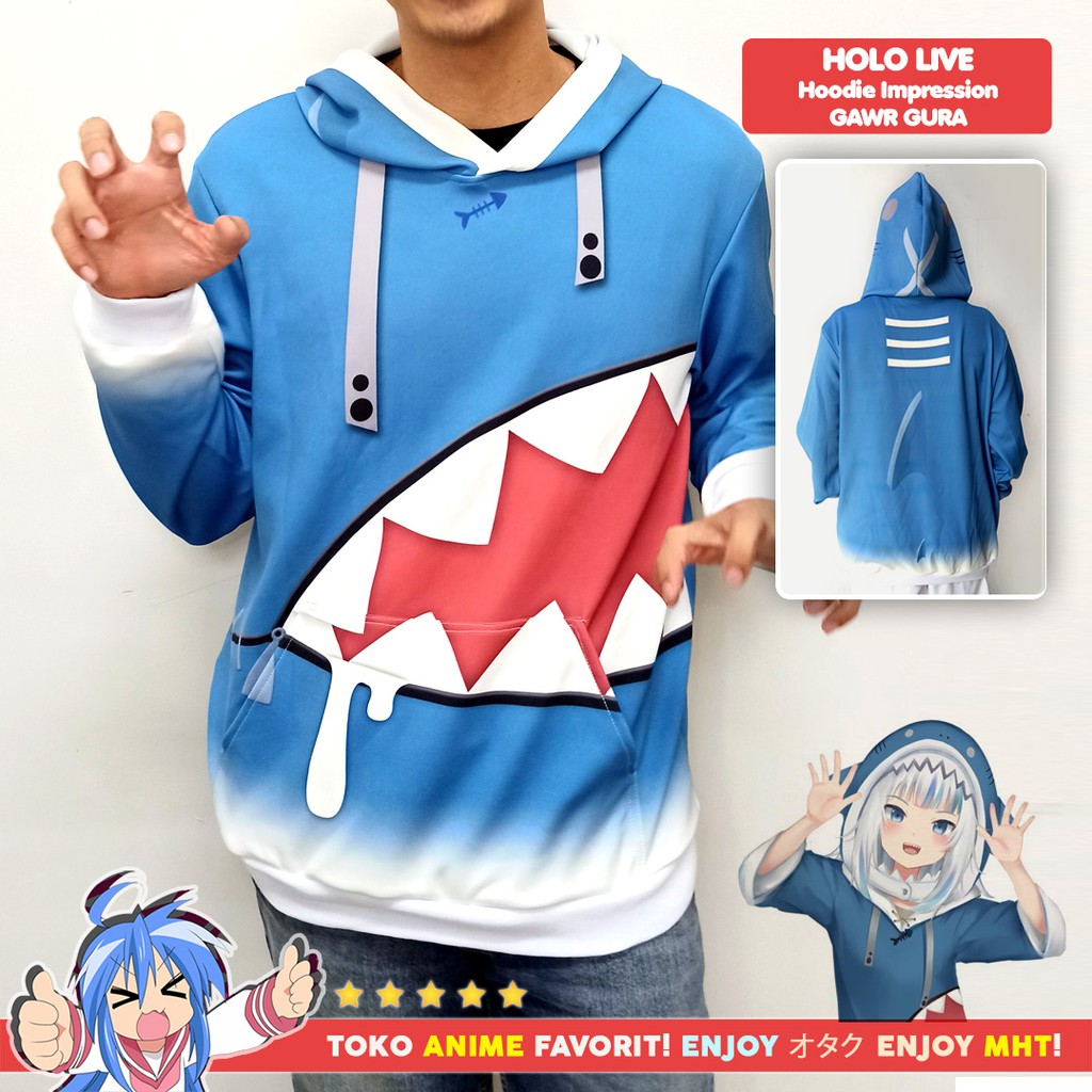 Jaket Hoodie Sweater Anime Holo Live Gawr Gura Impression Style Cosplay - myhobbytown