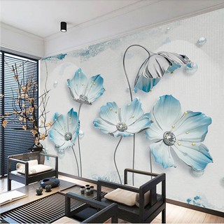 Wallpaper 3d Motif Bunga Warna Biru Untuk Ruang Tamu Dan ...