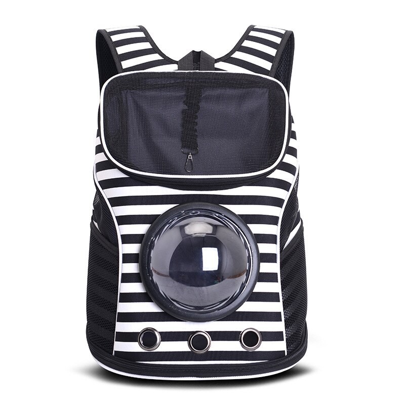 268 Breathable Canvas Capsule Backpack Travel Bag Pet Cat Carrier - Motif Garis