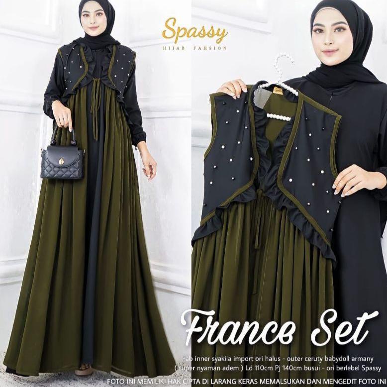 GAMIS FRANCE SET/DRESS INNER OUTER LEPAS PASANG/OUTER MUTIARA "DMK.19My22н"