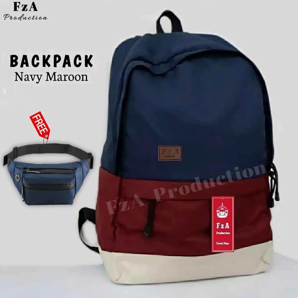 Tas Ransel Punggung Distro Casual Pria Wanita / Tas Ransel Laptop Original FzA FREE Tas Slempang Sporty