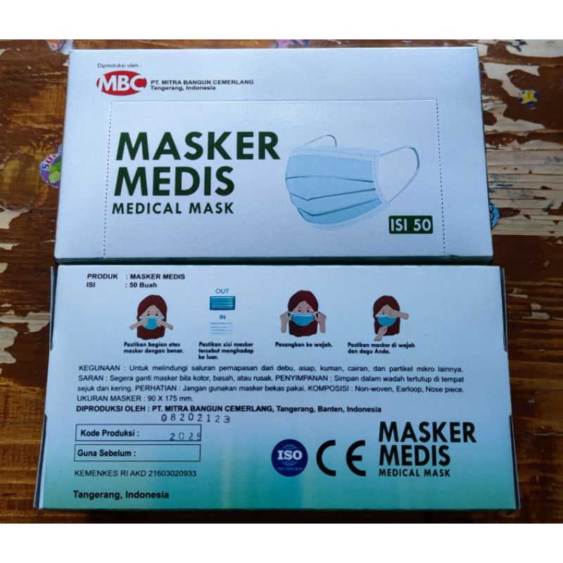 Masker Medis MBC 3PLY isi 50PCS (bubble+kardus tambahan terpisah)