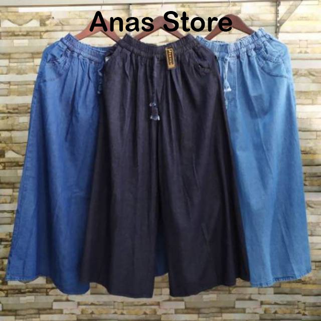 KULOT JEANS JUMBO BIG SIZE XXL , CELANA KULOT WANITA MODEL PAYUNG JUMBO HITAM BLUE BIRU MANIS