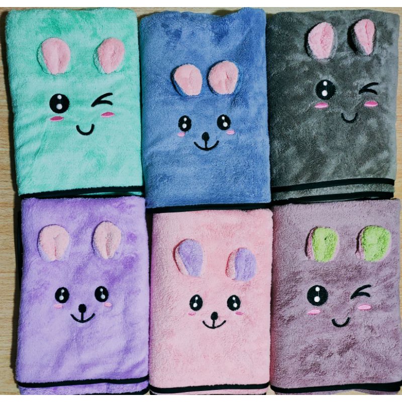 Handuk MANDI ANAK - BULU HALUS EMOtikon Lucu (Bordir) uk.50x100 cm Handuk Bayi SuperLucu dan nyerap