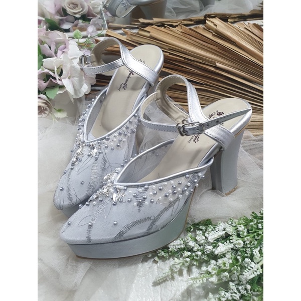 sepatu alumni payet diamont silver 9cm