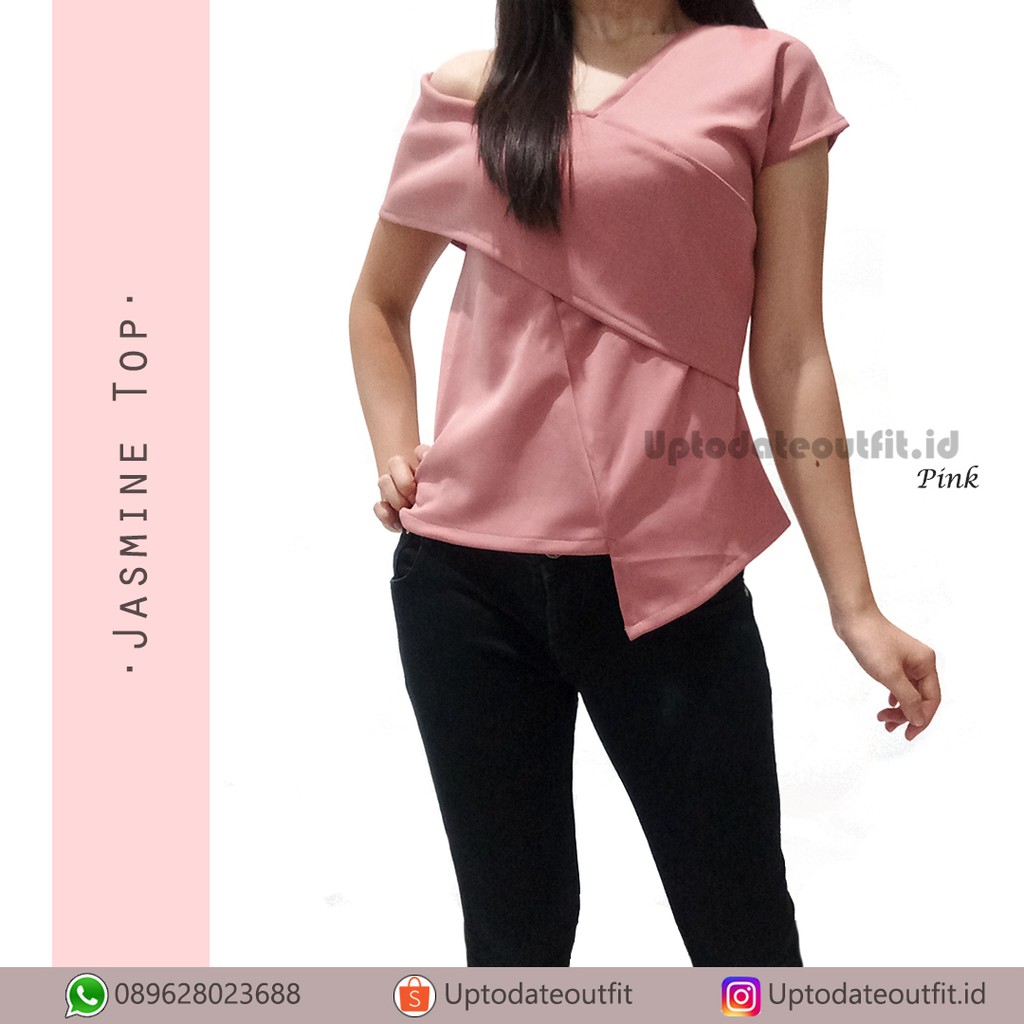 Blouse Wanita- Atasan Wanita Trendy- Baju Korea- Blouse Premium Scuba- Baju Casual- Baju Navy Pink