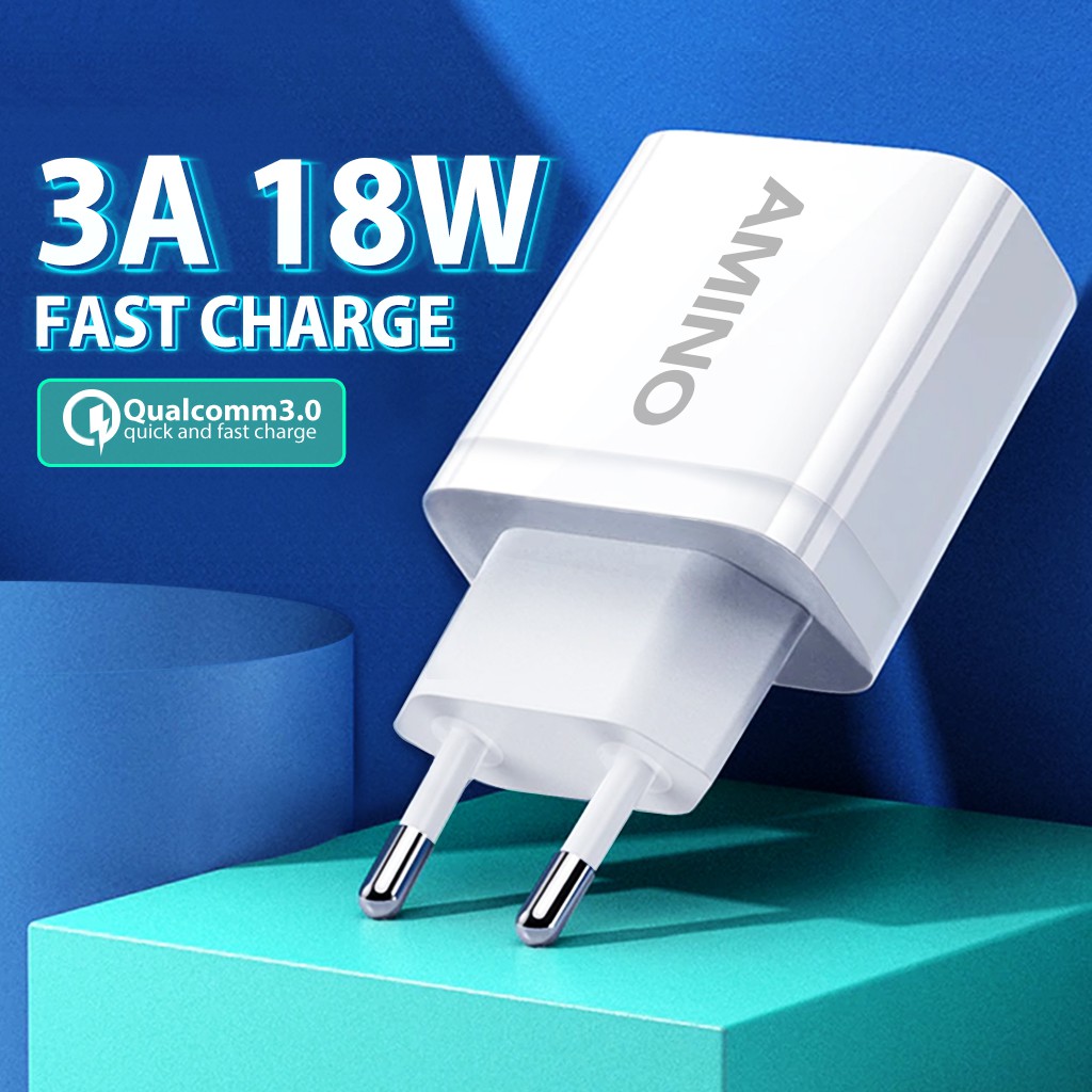Cas HP Micro USB AMINO 3A 18W Qualcomm QC3.0 Fast Charger Quick Charger Adaptor Ori