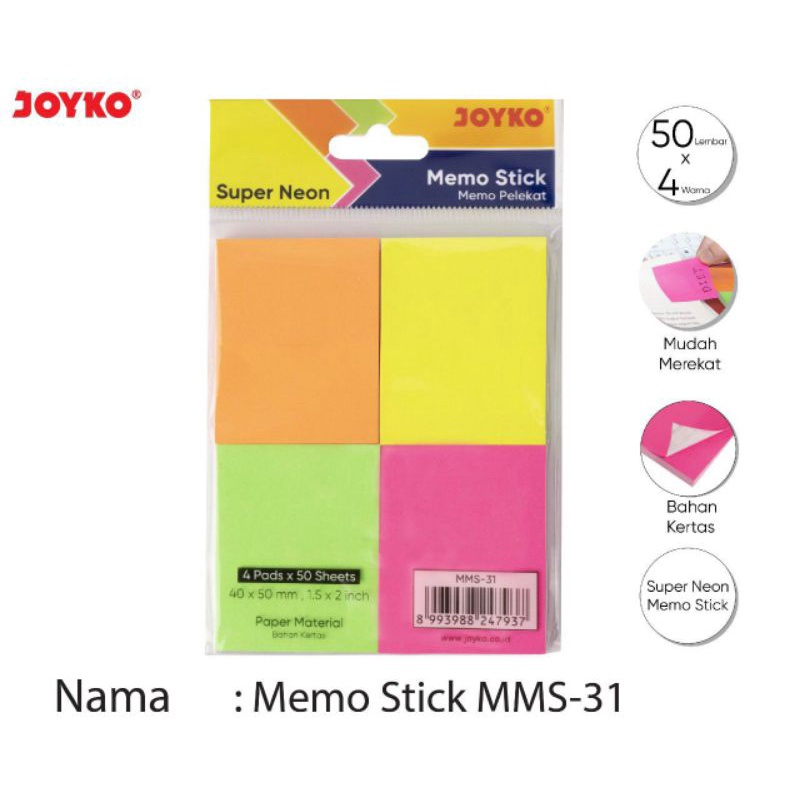 Memo Stick Joyko MMS-31 50lembar x 4warna