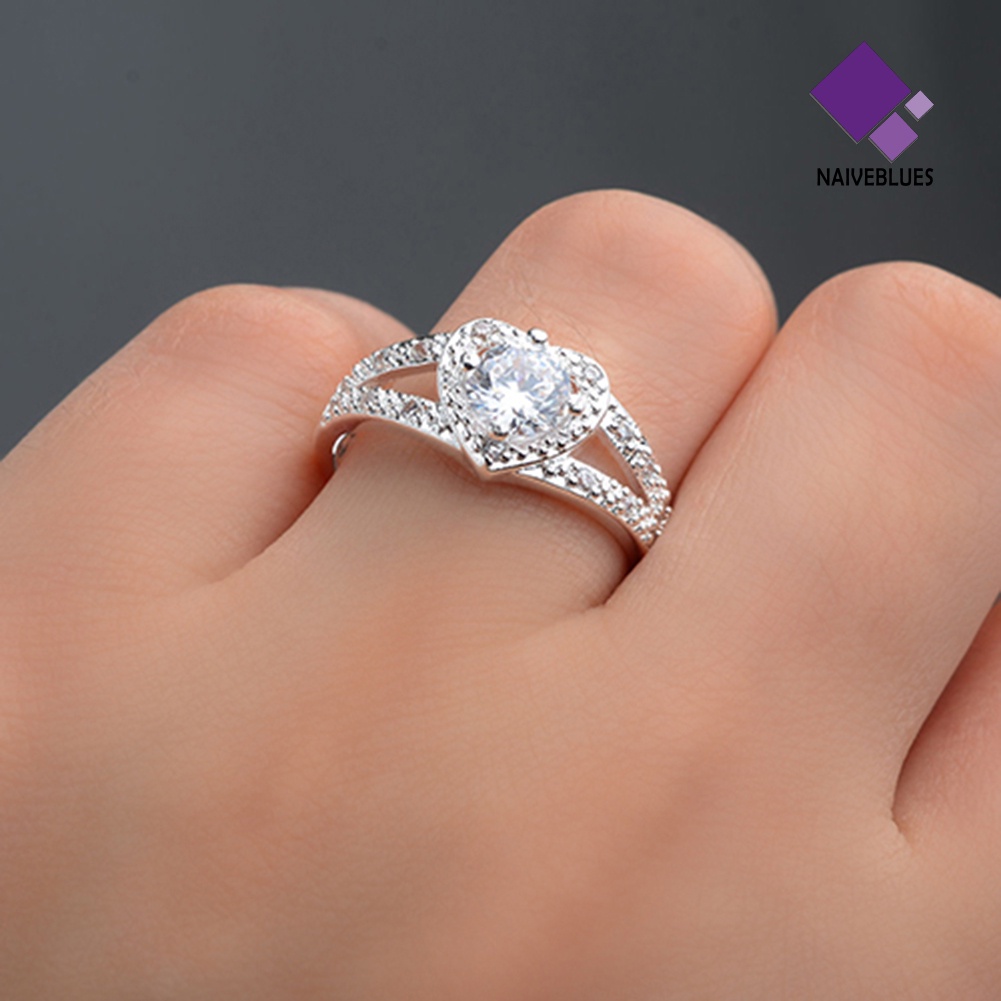 Cincin Sterling Silver 925 Bentuk Hati Aksen Kristal Untuk Wanita