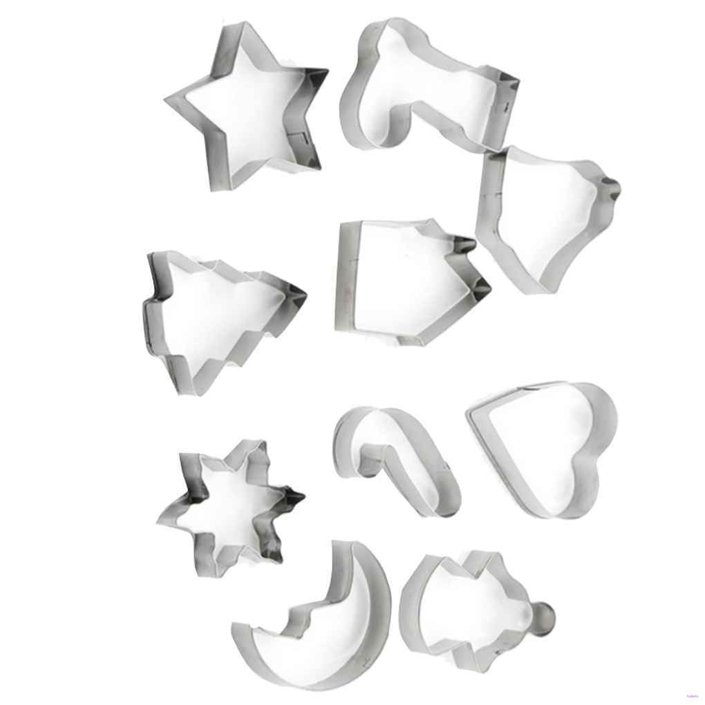 10pcs/set Cetakan Bahan Stainless Steel Bentuk Pohon Natal Bintang Snowflake Lonceng Untuk Kue Biskuit