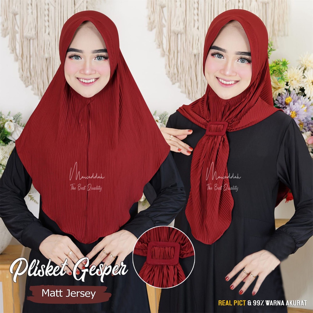 Bergo Plisket Pet Hijab Instan Bahan Jersey Free Ring Gesper (Plisket Gesper)
