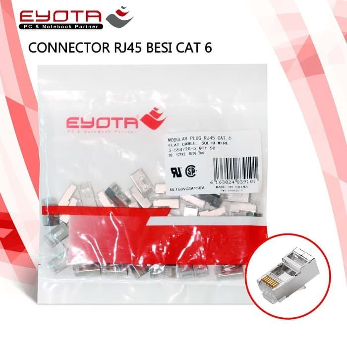 Connector modular plug rj45 eyota cat 6 ftp shield 50pc - Konektor lan rj-45 cat6 besi